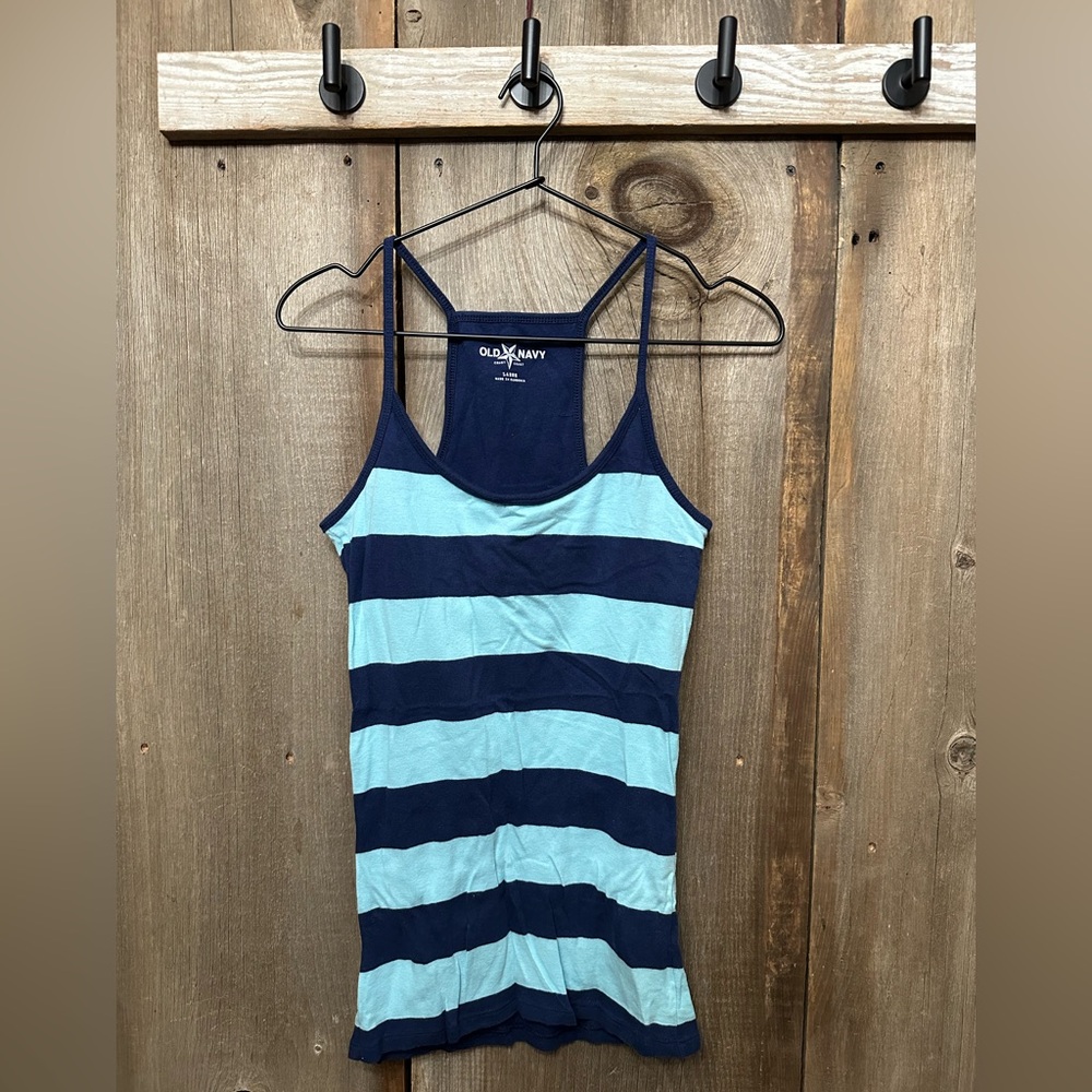 2010 Old Navy Rugby Stripe Racerback Long Tank Top in Blue Size Large